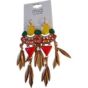 Mia Collection Multi-Color Statement Chandelier Earrings Gold Tone Leaf Dangle